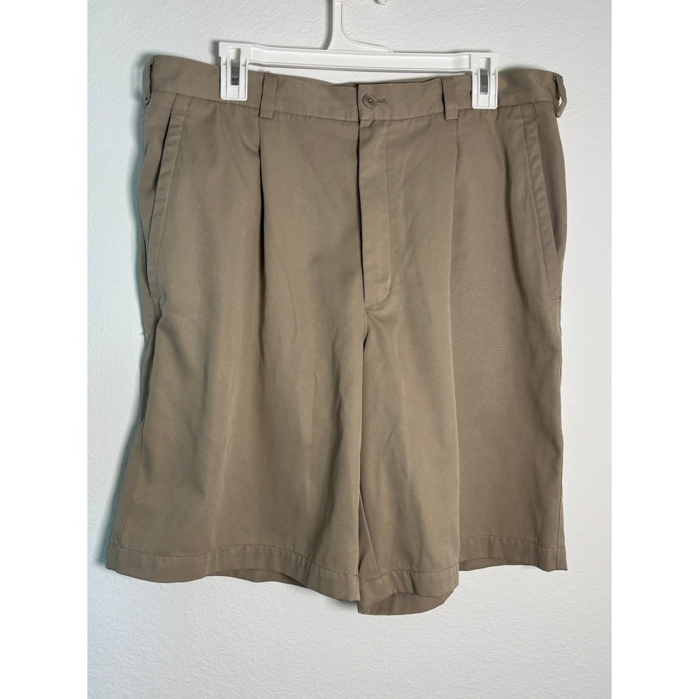Nike Golf Fit Dry Pleated Shorts Mens 36 Tan Khaki Performance Swoosh Logo